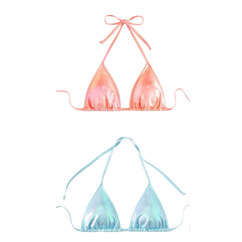 Coral and Blue AB Iridescent Bikini Tops Set XL